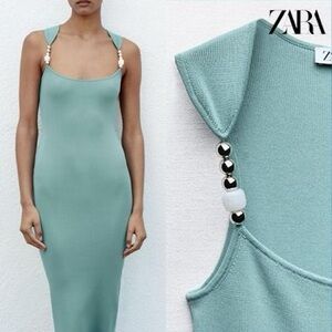 ZARA 4938/012 BASIC KNIT TURQUOISE BOBBLE DRESS - XS